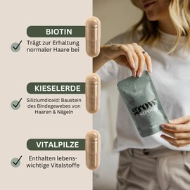 Grow Strong Haar Vitamine - Biotin, Kieselerde & Vitalpilz - 1 Kapsel pro Tag (2 Monate) - Für Haare, Haut & Nägel - kann Haarwurzel stärken und Haarausfall vorbeugen - Nachhaltige Verpackung - Feschi