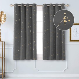 Deconovo Eyelet Curtains, Blackout Curtains, Gold Constellation Printed Curtains Thermal Insulated Curtains for Bedroom, 46 x 54 Inch(Width x Length), Light Grey, 2 panels