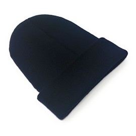 Beanie Hat Mens Ladies Womens Unisex Slouch Winter Woolly Turn Up Knitted (Navy Blue)