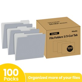SUNEE File Folders Letter Size Gray, 100 Pack Manilla Folders 8.5 x 11 1/3-Cut Tabs, Colored File Folders Office Home School for Documents Files Paper