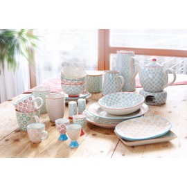 Bloomingville Krug Emma Retro Kanne Milch Vintage Teekrug Ø 11,5 x H 12,5 cm, blau, Keramik, fasst ca. 700 ml