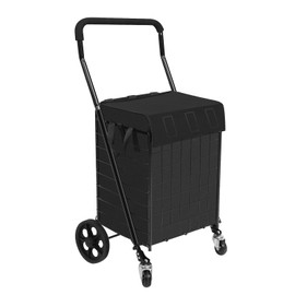 Kiffler Handy Laundry Shopping Cart Liner, 14.7" X 13.2" X 20" Square Bottom, Fits Standard Shopping Cart, Cover and Adjustable Straps for Easy Secure Attachment, Made from Waterproof Material, Black