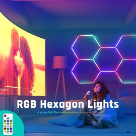 ALL4DETAIL Remote Hexagon LED Lights RGB Dimmable Hexagon Garage Lights Colourful for Bar