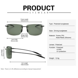 YIMI Mens Sunglasses Polarized Frameless z87 Safety Sun Glasses For Women UV400 Lightweight Anti-Glare Mirror Sunglasses (3045-Green)