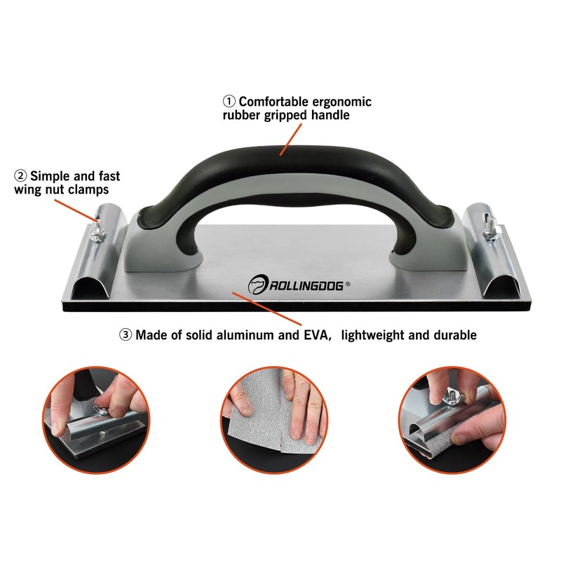 ROLLINGDOG Hand Sander - Use with 9x11" Standard Sandpaper Sheets