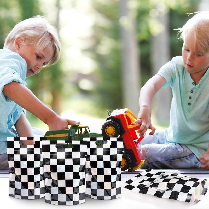 Teenyyou 60 Pcs Checkered Race Sealing Gift Bags Plastic White