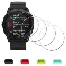 iDaPro [4 Pack] Screen Protector for Garmin fenix 6X Pro / 6X Pro Solar/ 6X 51mm Watch + Silicone Anti-dust Plugs Tempered Glass Anti-Scratch Bubble-Free