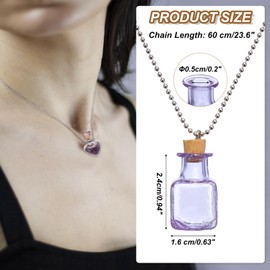 MECCANIXITY Vial Necklace, 24mm Small Glass Bottles Jars Pendants with Cork Stoppers Black Velvet Bag for Jewelry DIY Crafts Party Wedding Decor Favors, Cube Shaped, Purple