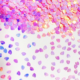 2000 Pieces Mermaid Scallop Party Glitter PVC Confetti for DIY Mold Art Nail Artwork Holiday Engagement Wedding Bridal Shower Birthday Valentines Party Decorations