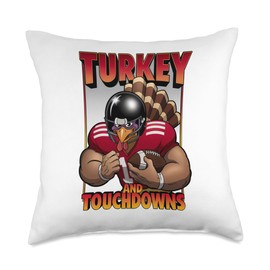 Turkey and Touchdowns Football Thanksgiving Game Day Throw Pillow