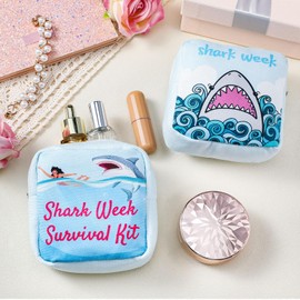 HunnmingRe 2 Pcs Shark Week Period Bag Feminine Tampon Storage Pouch Shark Week Sanitary Napkin Bag with Daisy Pendant Shark Gifts for Women