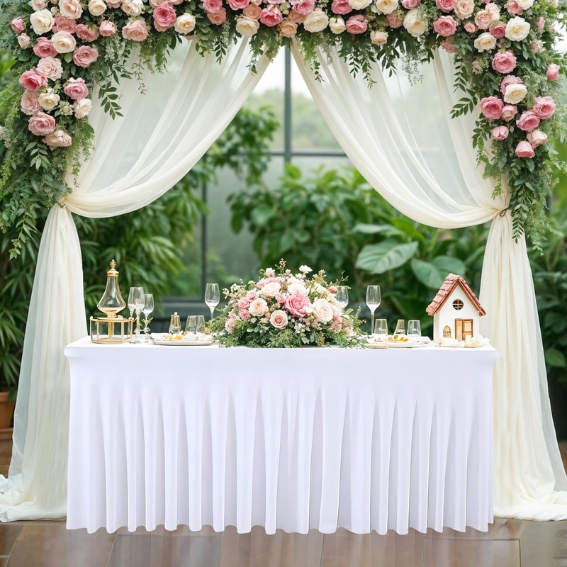WedDecor White Table Cloth Skirt, 6ft x 2.5ft Pleated Rectangle