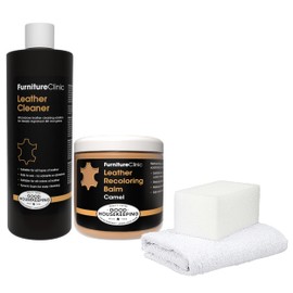 Furniture Clinic Easy Leather Restoration Kit (Camel) | Includes Recolouring Balm, Ultra Clean, Sponge & Cloth for Furniture, Car Seats, Shoes & Bags