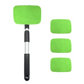 NYTKL Car Windshield Cleaner Tool, Detachable Car Window Cleaner with Aluminum Extendable Handle & 2 Reusable Cloth Pads, Washable Vehicle Windshield Cleaning Wand for Exterior (Green)