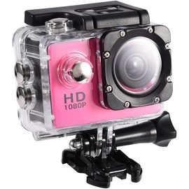 Rigwig Action Camera, 2.0 Inch Full HD 1080P Sports Camera, 30M Waterproof Underwater Camera, 16MP Anti-Shake Bike Camera, Mounting Accessories Kit for Diving/Bike/Climbing/Swimming (Pink)