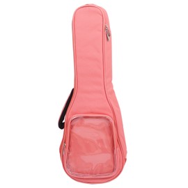 Guitar Bag 23in Ukulele Storage Bag Carrying Bag Oxford Cloth Instrument Backpack with Transparent Pocket Pink