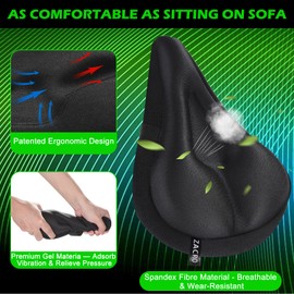 Zacro Bike Seat Cushion Cover - Gel Padded Bike Seat Cover for Men Women Comfort, Extra Soft Exercise Bicycle Seat Compatible with Peloton, Outdoor & Indoor