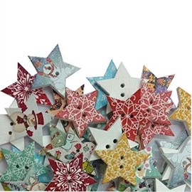Hangood 50pcs Mixed Random Christmas Star 2 Holes Wooden Buttons for Sewing Crafts Clothes 20mm