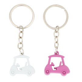 Mikovivi 2pcs Golf Cart Keychains, Stylish Zinc Alloy Key Ring Golf Themed Key Holder Perfect Souvenir for Players and Fans (Pink, White)