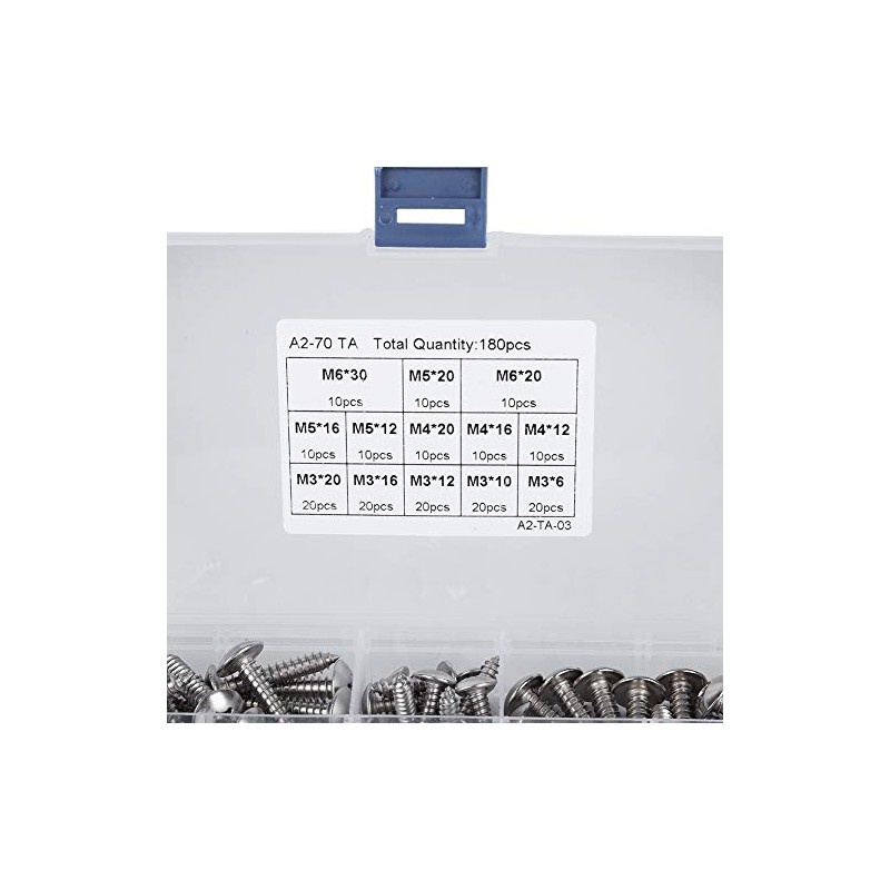 180 Pieces M3 M4 M5 M6 Stainless Steel Flat Head