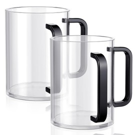 Dingion 2 Pcs Judaica Hand Washing Cup with Dual Handles for Netilat Yadayim 5" Acrylic Clear Negel Vasser Jewish Ritual Kohanim Holiday Gifts(Black Handle)