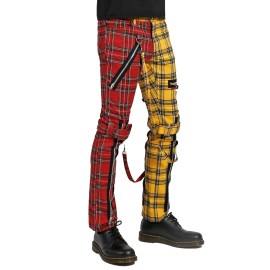 Darkrock Men Bondage Straps Punk Split Leg Plaid Jeans Pant Alternative  Rebel Rock EMO - X-Large