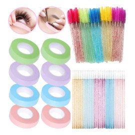 100 Microbrush+ 50 Cepillos Glitter+ 8 Cintas Lash Pestañas Rosa 1 Cm