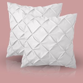 eBeddy Linens European Square Pinch Pleated Pintuck Pillow Shams Set – White Egyptian Cotton Envelope Closure, 800-TC, Soft, Cozy & Breathable 26x26 Inch Cushion Cover for Sofa, Couch & Bedroom