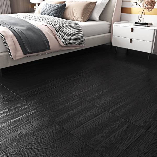 Wallercity Black Peel and Stick Wood Floor Tiles Self Adhesive
