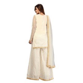 TRENDMALLS Women's Cotton Embroidery Kurta Plazzo Suit Set Stitched (UKTM.G63-Offwhite-XXL)