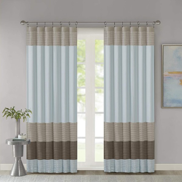 Madison Park Amherst Faux Silk Rod Pocket Curtain With Privacy Lining for Living Room, Window Drapes for Bedroom and Dorm, 50x84, Blue