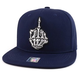 Trendy Apparel Shop Gorra con diseño de esqueleto de dedo medio bordado, Azul marino/flor y brillo, Talla única