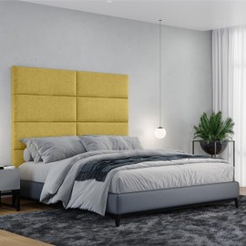Jaxx Panelist Modern Padded Headboard – Set of 4 Wall Mounted Panels (Each 11.25" x 30") - Queen, Amber Gold Microvelvet