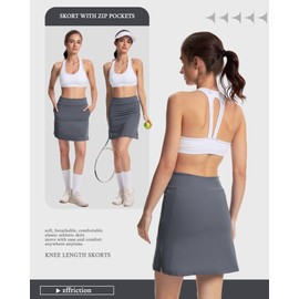 zffriction Tennis Skirt, Women's Knee-Length Trouser Skirt with Zip Pockets, High Waist Golf Skirt, Summer Skirt for Sports, Hiking, Workout, gray, M