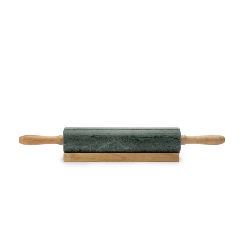 Fox Run Marble Rolling Pin and Base, Green 2.5 x