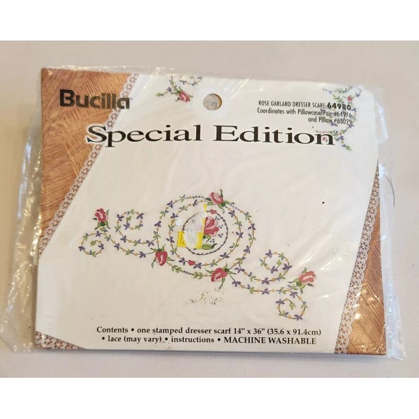 Bucilla Special Edition Rose Garland Dresser Scarf Kit New FLOSS