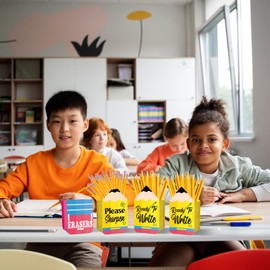 4pcs Pencil Dispenser for Classroom Organization – Wooden Sharp and Dull Holder for Teacher Desk, Back to School