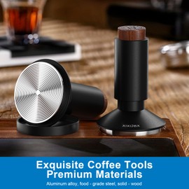 XIXUBX 2-in-1 Espresso Tamper& Magnetic WDT Tool, Barista Cofee Tamper with Spring Loaded, Anodized Aluminum Alloy Handle, Stainless Steel Corrugated Base with Cover for 53mm Portafilter Basket