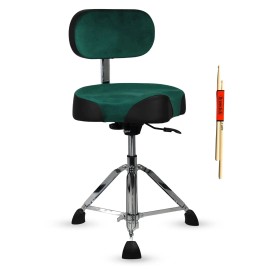 441Lb Capacity Adjustable Drum Throne 25\" Drummer Stool with Backrest 4\" Padded Airlift Musical Instrument AccessoryColor: Green Color