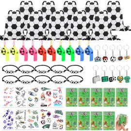 GSrenyu 60 Pcs Football Party Bags Fillers Includes Football Drawstring Gift Bags Soccer Key Rings Football Bracelet Whistles Stickers Mini Football Game,Football Party Favors Set for Kids Boys Girls