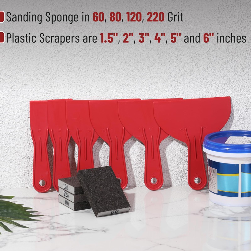 Bates- Putty Knife Set with Sanding Sponge, 10 pcs, Plastic