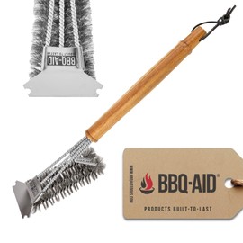 BBQ-AID All Angles BBQ Grill Brush for Outdoor Grill – Cleans All Angles, Large Wooden Handle, and Stainless Steel Bristles - BBQ Brush for Grill Cleaning – Grill Cleaner Brush Safe for BBQ and Grill