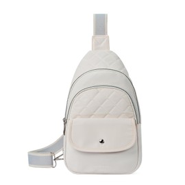 WESTBRONCO Crossbody Bags for Women Quilted Sling Daypacks Nylon Lightweight Large Beige