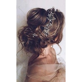 Deniferymakeup Bridal Rose Gold and Gold Silver Extra Long Pearl and Crystal Beads Bridal Hair Vine Wedding Head Piece Bridal Hair Accessories Headban