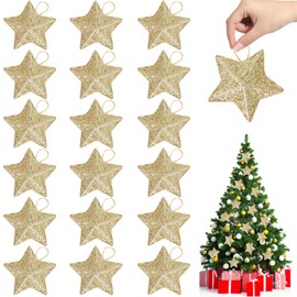 Pack of 24 Small Star Christmas Decoration, Christmas Tree Decorations Gold Star, Christmas Tree Decorations Glitter Stars Pendants, Decorative Stars Christmas for Fireplace, Window, Table Decoration