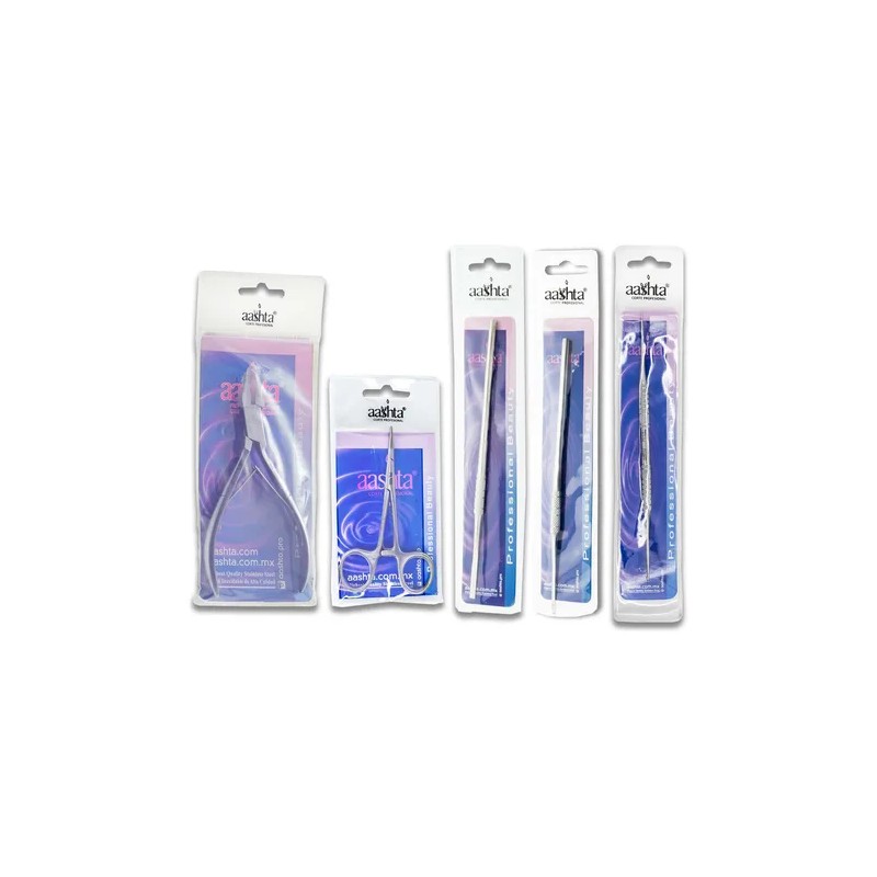Kit Podólogo Aashta Alicate,pinza Mosco,guiadores,cucharilla Color Plateado