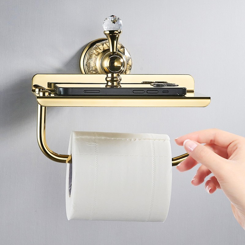 Gold Crystal Tissue Roll Paper Holder with Storage,Toilet Paper Holder