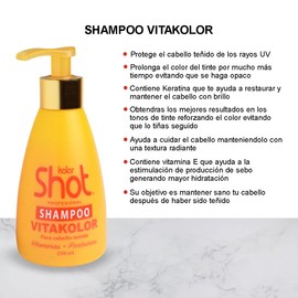 Shampoo para Cabello Teñido Vitakolor con Colágeno, Protección UV, Prolonga el Color del Tinte por más Tiempo, Hidrata y Limpia en Profundidad, Proporciona Brillo y Sedosidad, 250ml.