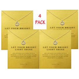 Collar de trébol de amistad con diseño de unicornio, buena suerte, con tarjeta de regalo (4 unidades)