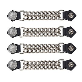 Dream Apparel Faux Leather Motorcycle Vest Extender for Men Biker Double Diamond Cut Chrome Chain 4PCS Per Set